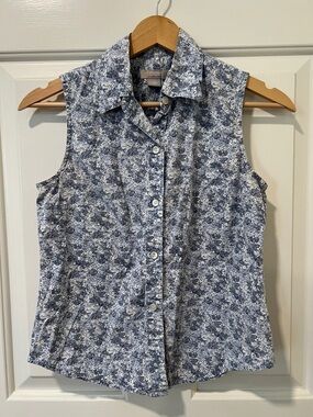 J. Crew Sleeveless Floral Button-Up Top - Blue/White